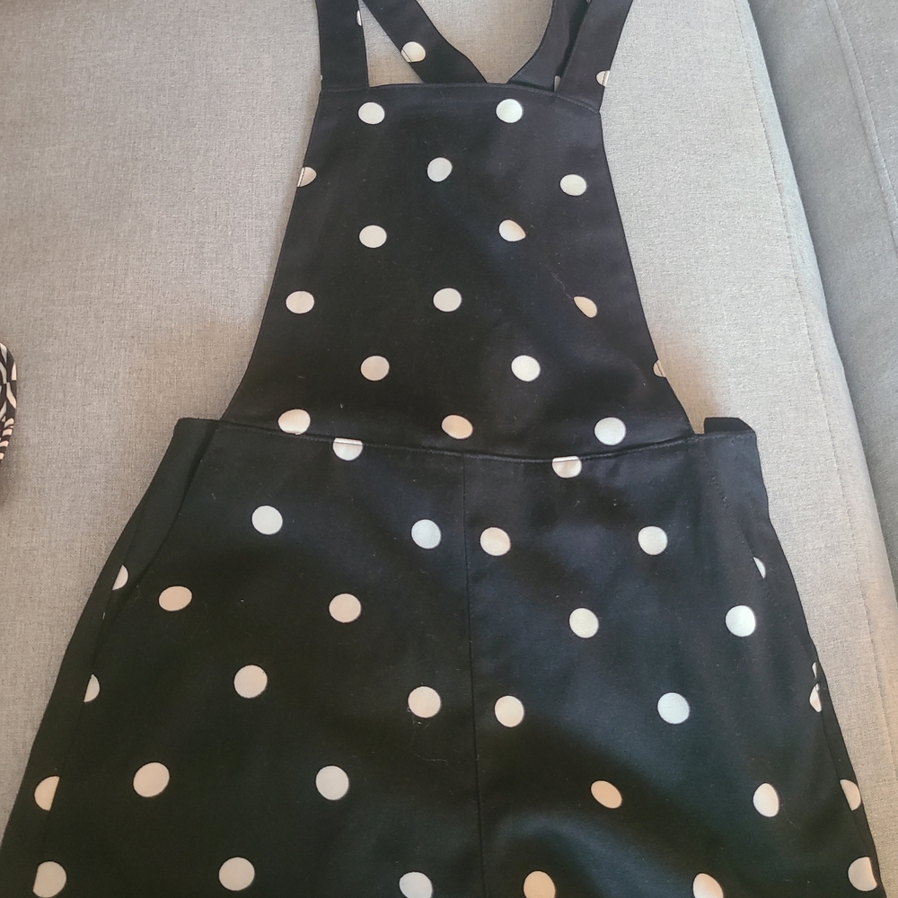 H&M Black Overall Shorts with White Polka Dots